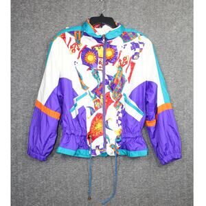 River Edge Sport Womens M Colorful Windbreaker Jacket Retro Vintage 80s/90s